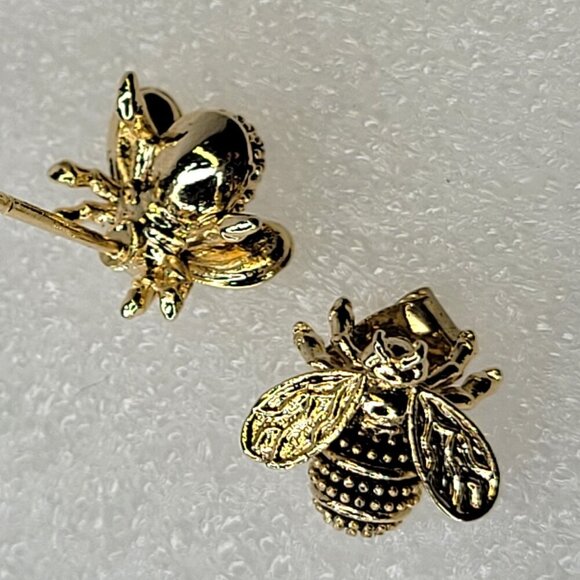 Bee Gold Tone Tiny Earrings - Picture 7 of 8